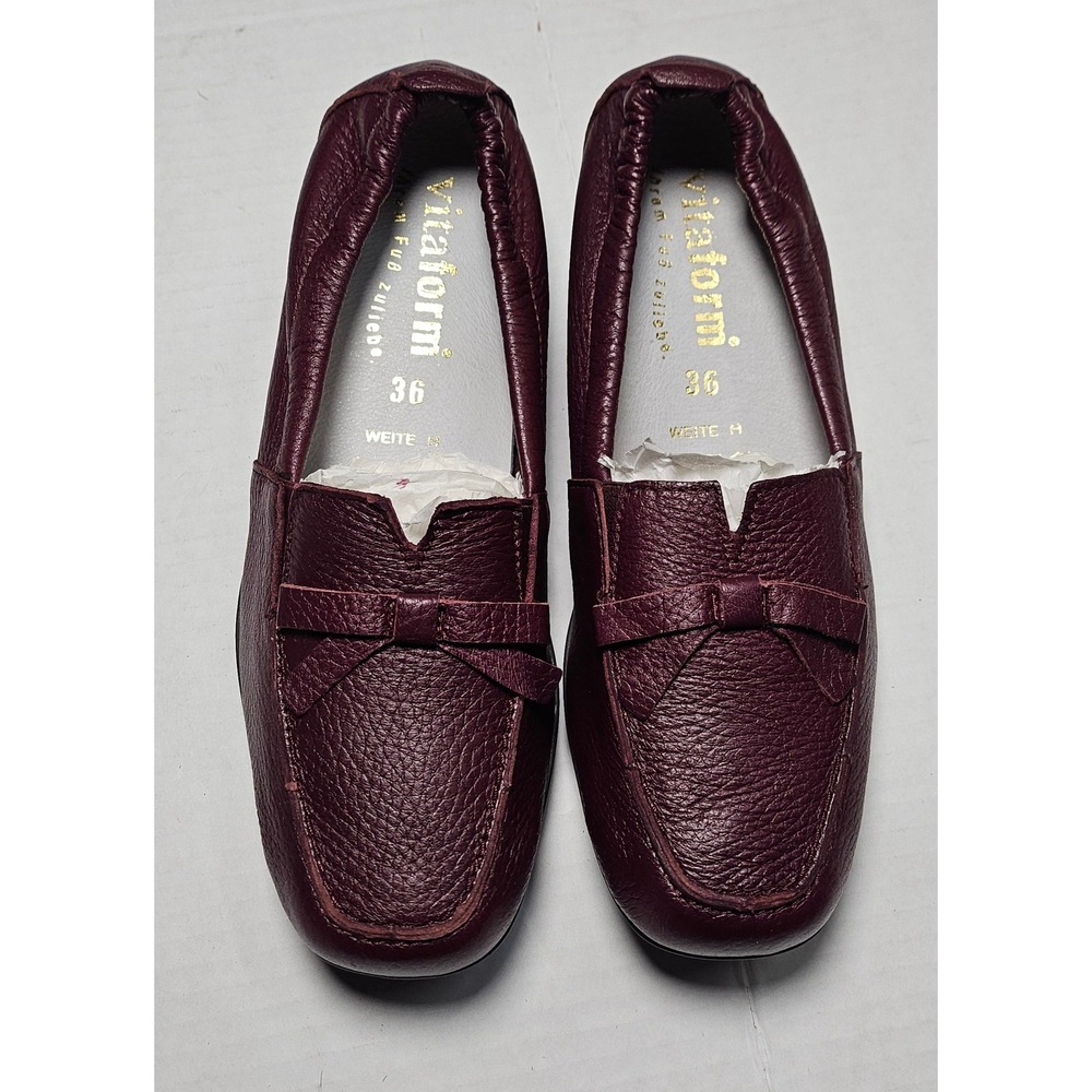 Vitaform Plum  Leather Loafer Flats Bow Comfort Shoes Womens EU 36H/US 6W
